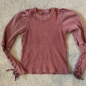 Free People Maroon Ribbed Long Sleeve Shirt with tie sleeves